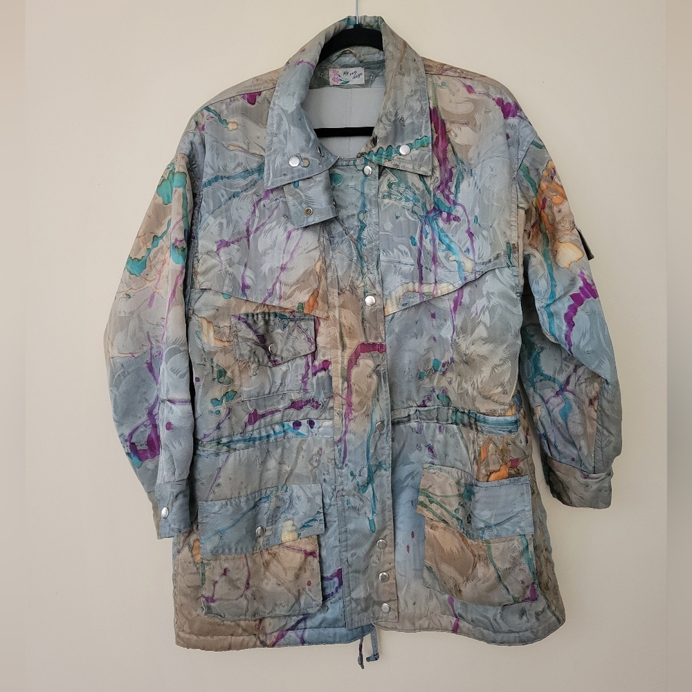 One Of A Kind Multicolor Abstract Jacket, Grandma core Forest Coat